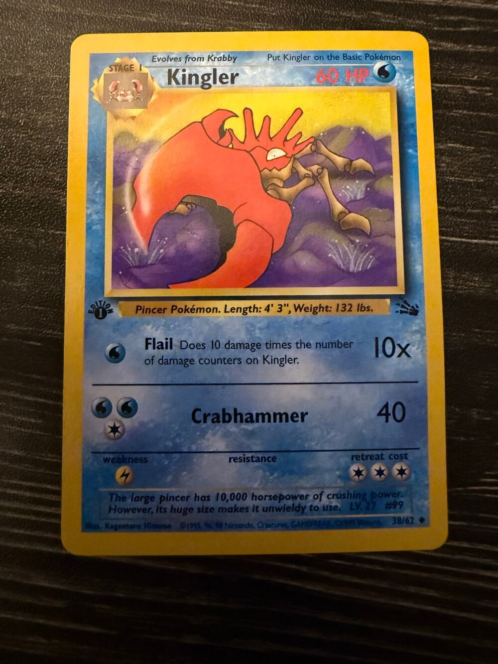 Pokémon Ungraded Kingler (38/62) 1st Edition from the Fossil Expansion Set